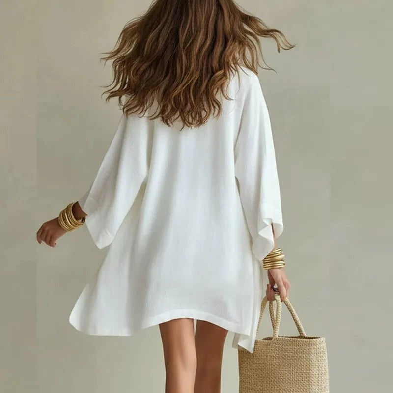 Kimono Trío | Conjunto de 3 Piezas de Lino Mujer Top Escote V Shorts y Kimono