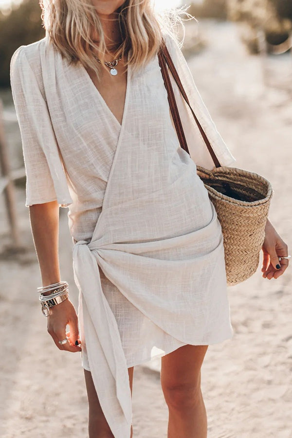 Vestido Cruzado de Lino Corto para Mujer