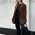 Chaqueta de Ante Solapa Corte Recto para Mujer