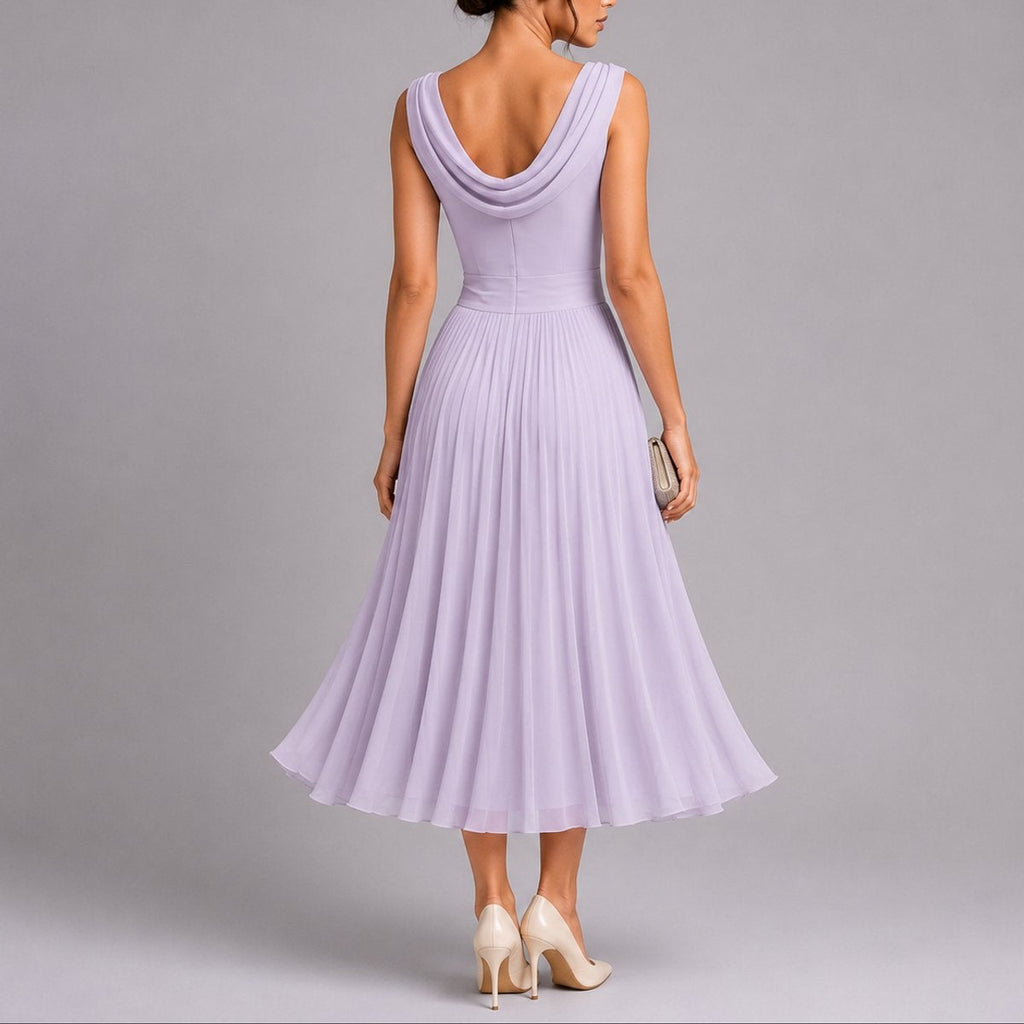 Vestido Midi Plisado de Invitada de Otoño Sin Mangas