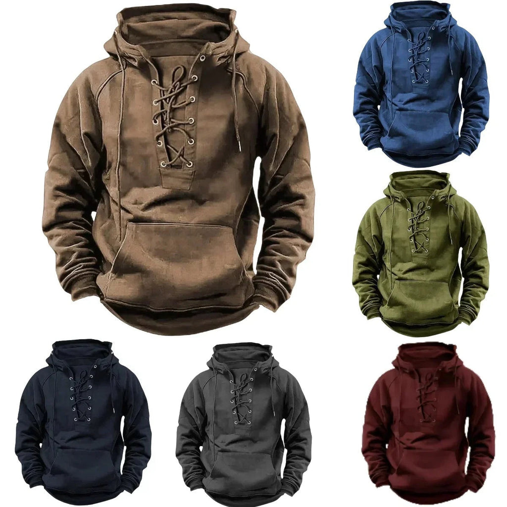 Sudadera Oversize con Capucha, Cordones y Bolsillo Canguro para Hombre