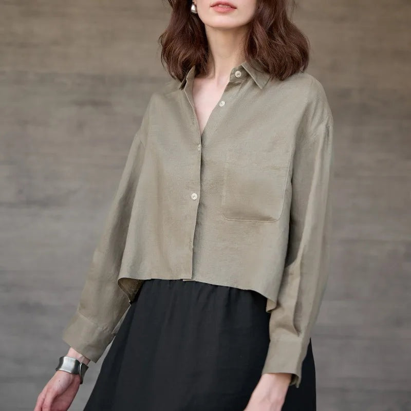 Cropped Sol | Camisa de Lino Cropped Mujer Manga Larga Oversize