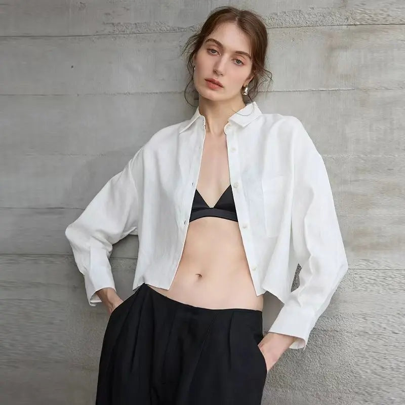 Cropped Sol | Camisa de Lino Cropped Mujer Manga Larga Oversize