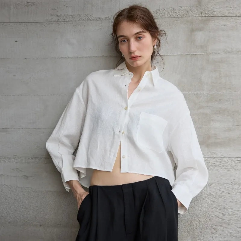Cropped Sol | Camisa de Lino Cropped Mujer Manga Larga Oversize
