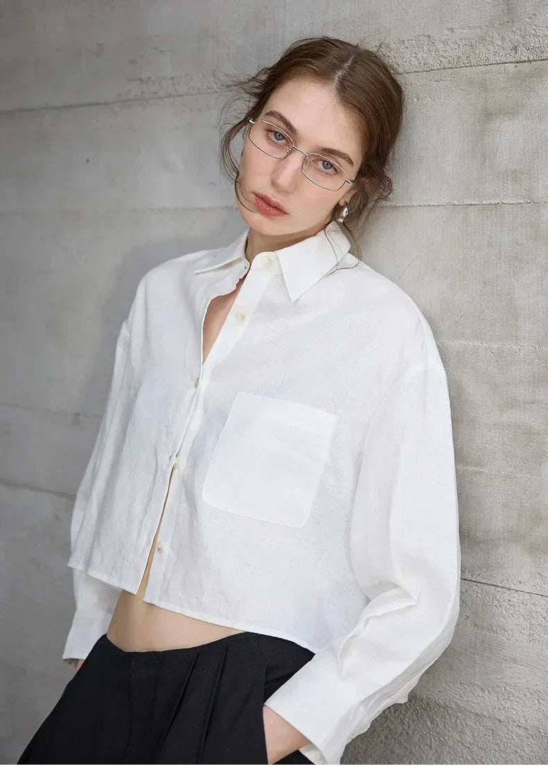 Cropped Sol | Camisa de Lino Cropped Mujer Manga Larga Oversize
