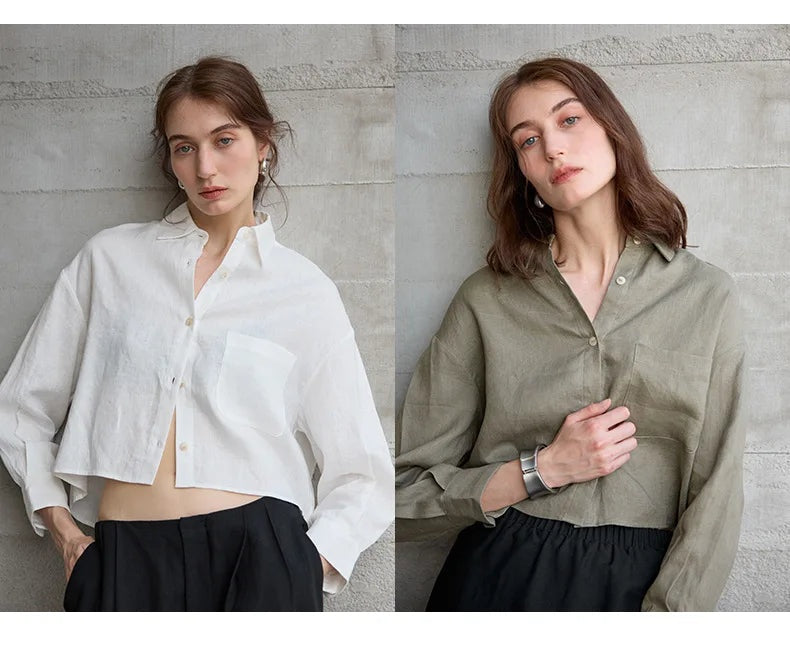 Cropped Sol | Camisa de Lino Cropped Mujer Manga Larga Oversize