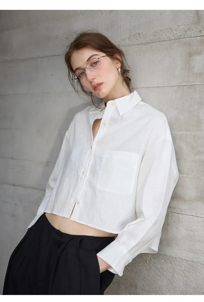 Cropped Sol | Camisa de Lino Cropped Mujer Manga Larga Oversize