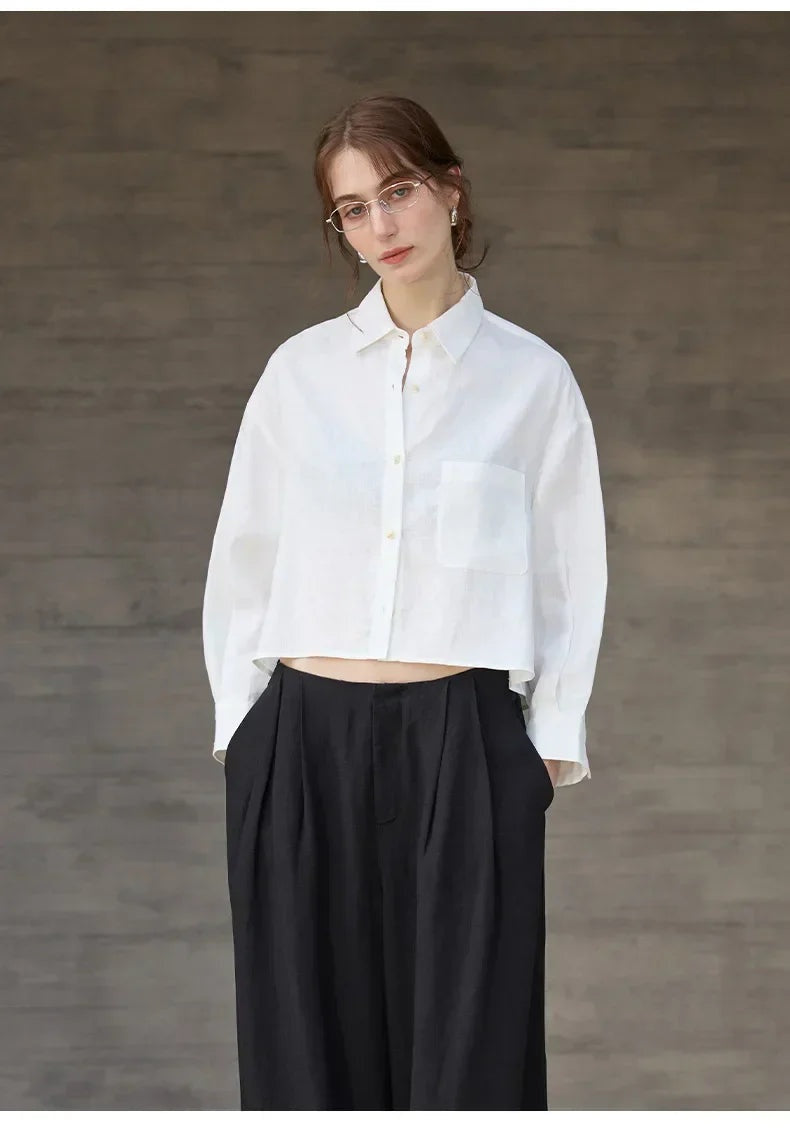 Cropped Sol | Camisa de Lino Cropped Mujer Manga Larga Oversize
