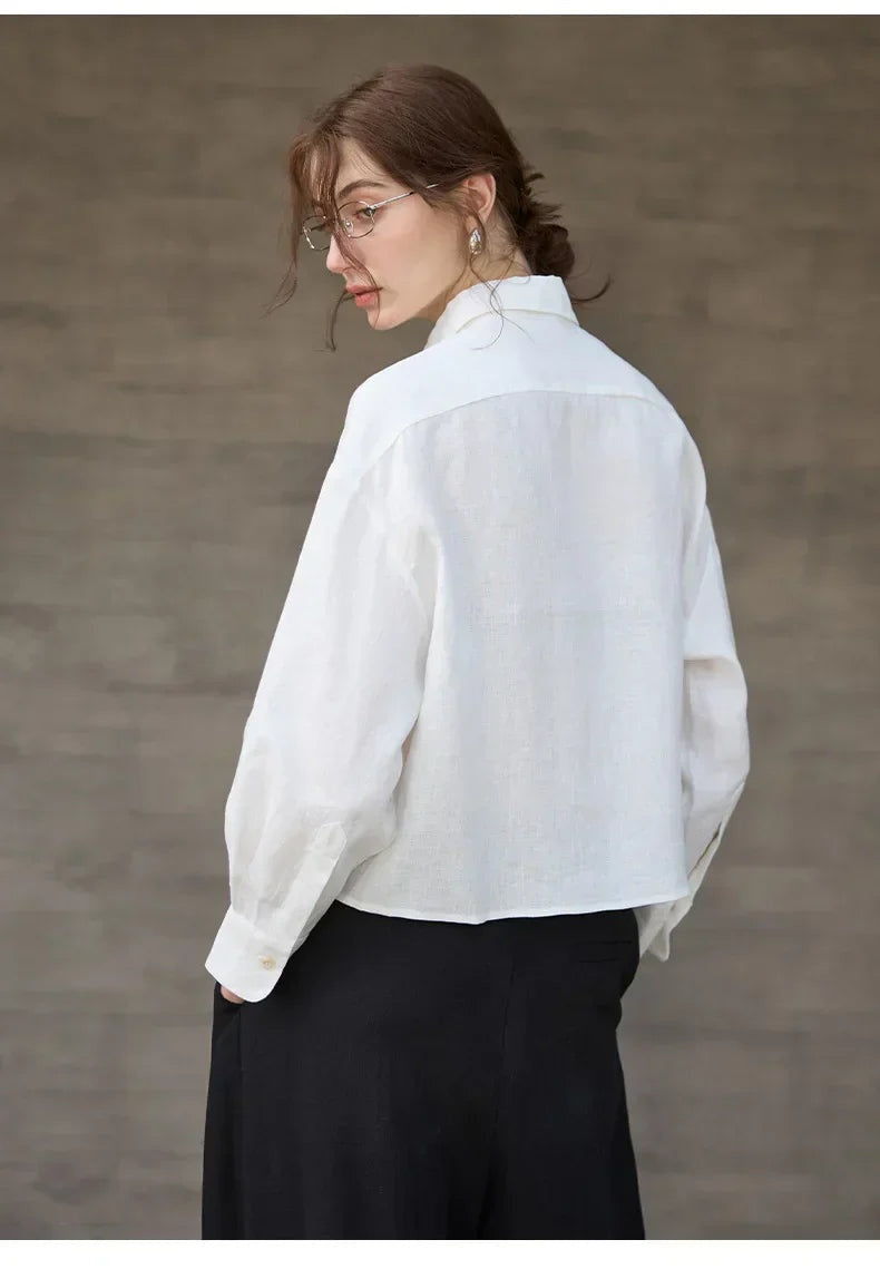Cropped Sol | Camisa de Lino Cropped Mujer Manga Larga Oversize