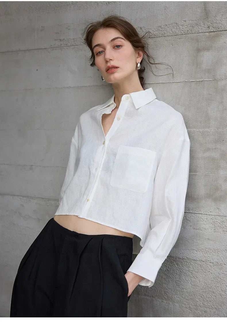 Cropped Sol | Camisa de Lino Cropped Mujer Manga Larga Oversize