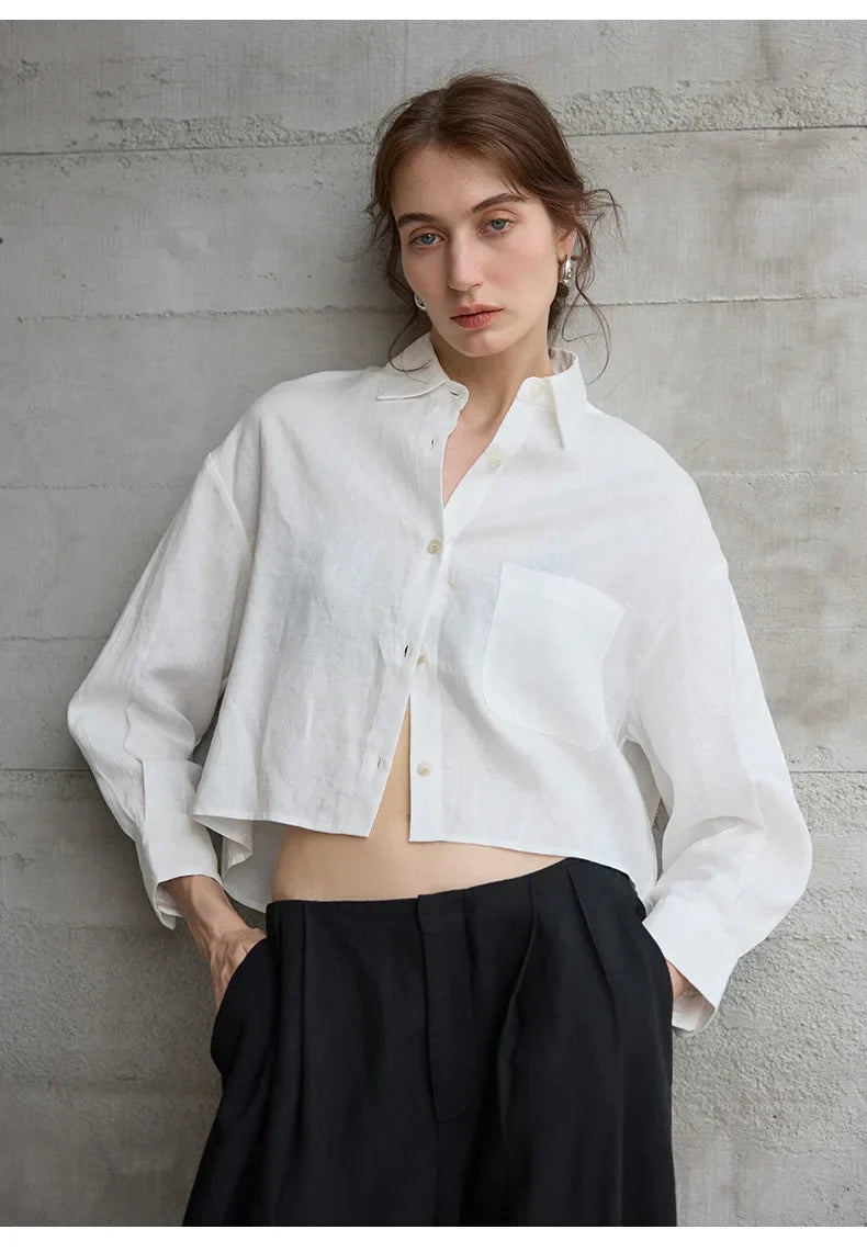Cropped Sol | Camisa de Lino Cropped Mujer Manga Larga Oversize
