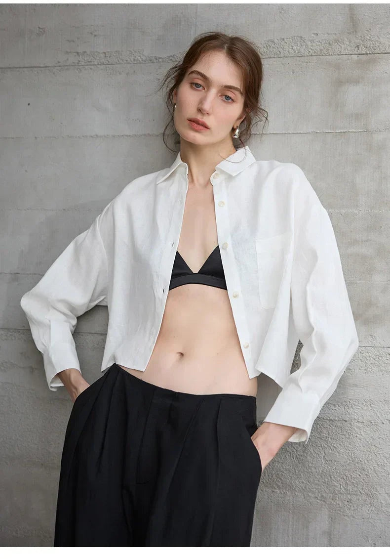 Cropped Sol | Camisa de Lino Cropped Mujer Manga Larga Oversize