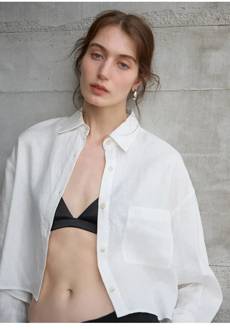 Cropped Sol | Camisa de Lino Cropped Mujer Manga Larga Oversize