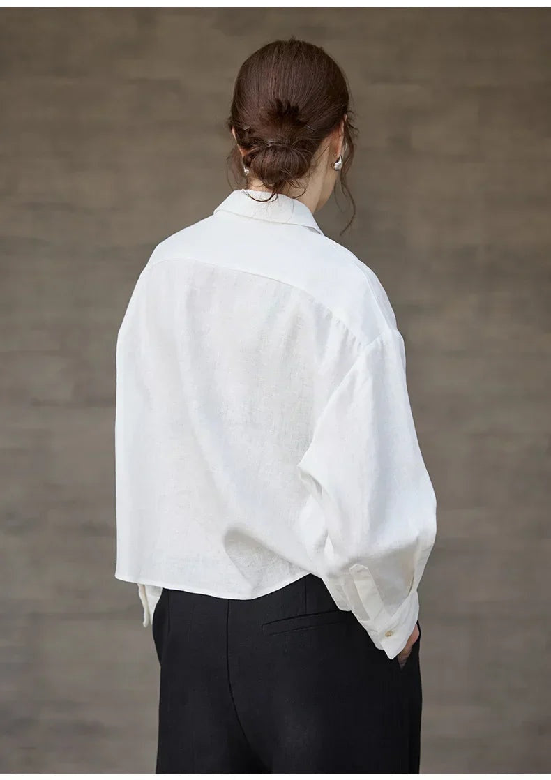 Cropped Sol | Camisa de Lino Cropped Mujer Manga Larga Oversize