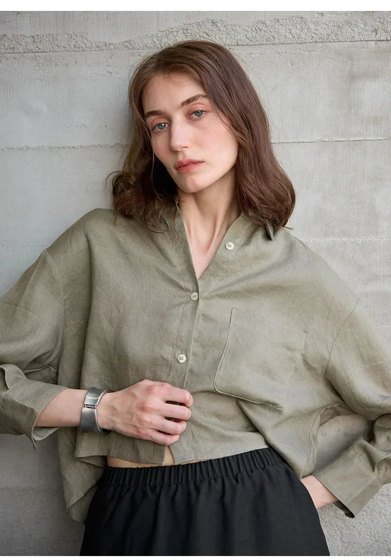 Cropped Sol | Camisa de Lino Cropped Mujer Manga Larga Oversize