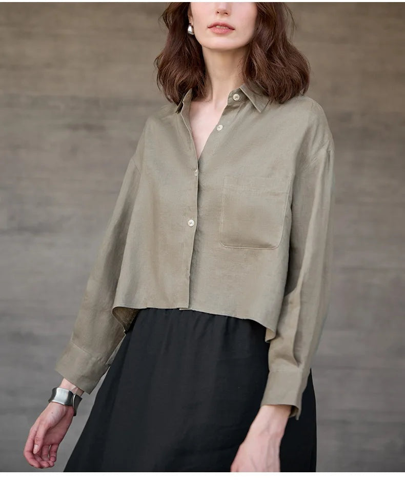 Cropped Sol | Camisa de Lino Cropped Mujer Manga Larga Oversize