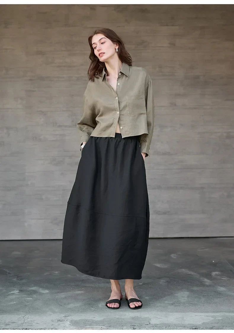 Cropped Sol | Camisa de Lino Cropped Mujer Manga Larga Oversize