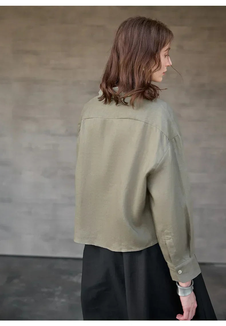 Cropped Sol | Camisa de Lino Cropped Mujer Manga Larga Oversize