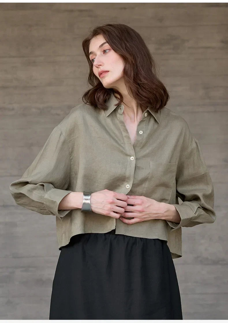 Cropped Sol | Camisa de Lino Cropped Mujer Manga Larga Oversize