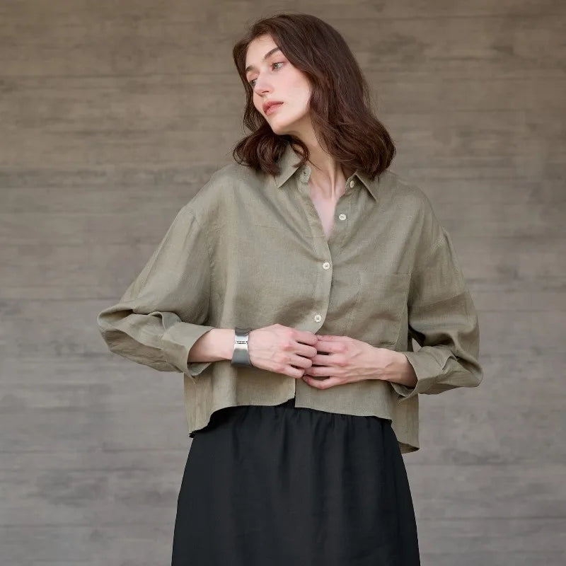Cropped Sol | Camisa de Lino Cropped Mujer Manga Larga Oversize