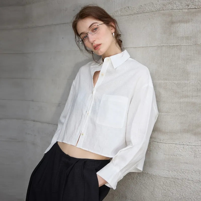 Cropped Sol | Camisa de Lino Cropped Mujer Manga Larga Oversize