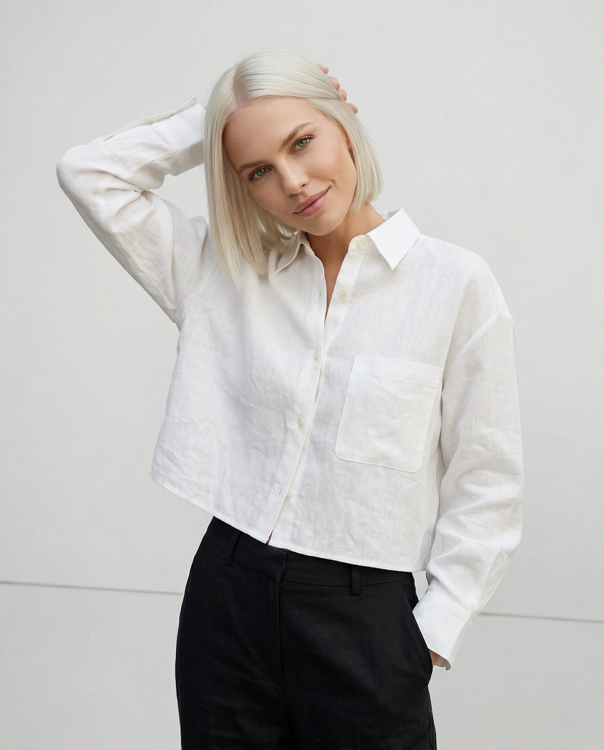 Cropped Sol | Camisa de Lino Cropped Mujer Manga Larga Oversize