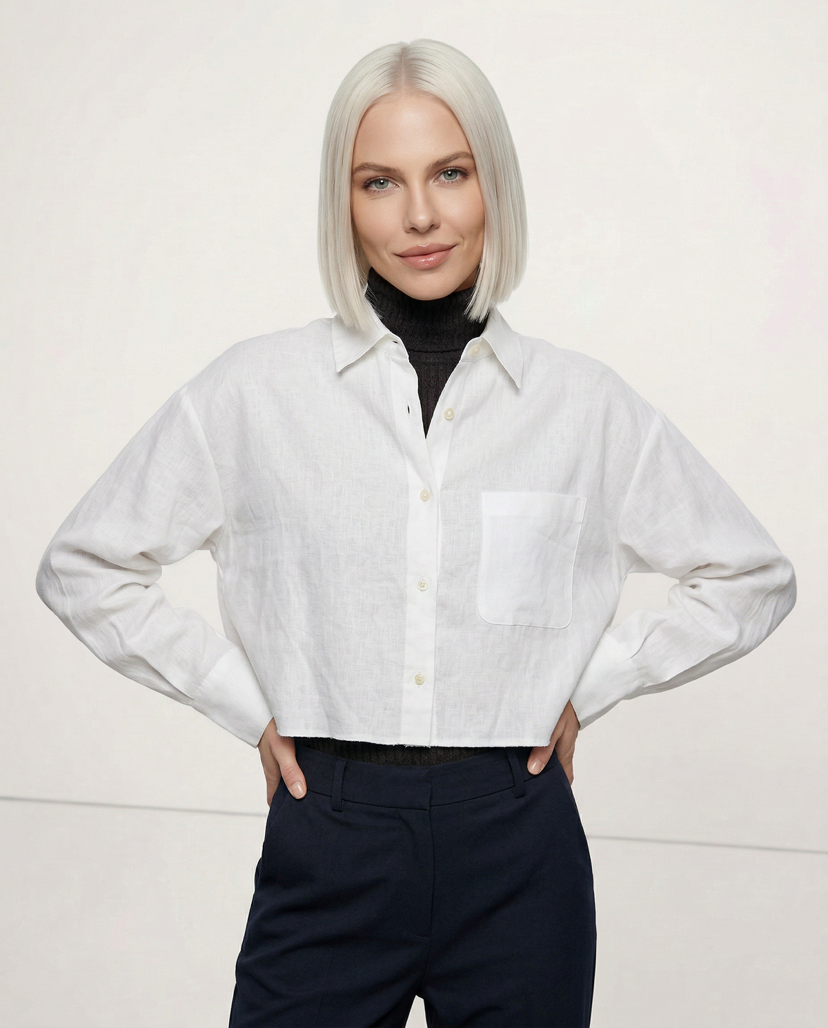 Cropped Sol | Camisa de Lino Cropped Mujer Manga Larga Oversize