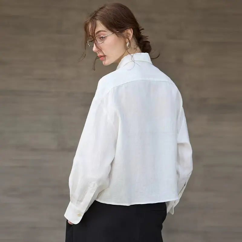 Cropped Sol | Camisa de Lino Cropped Mujer Manga Larga Oversize