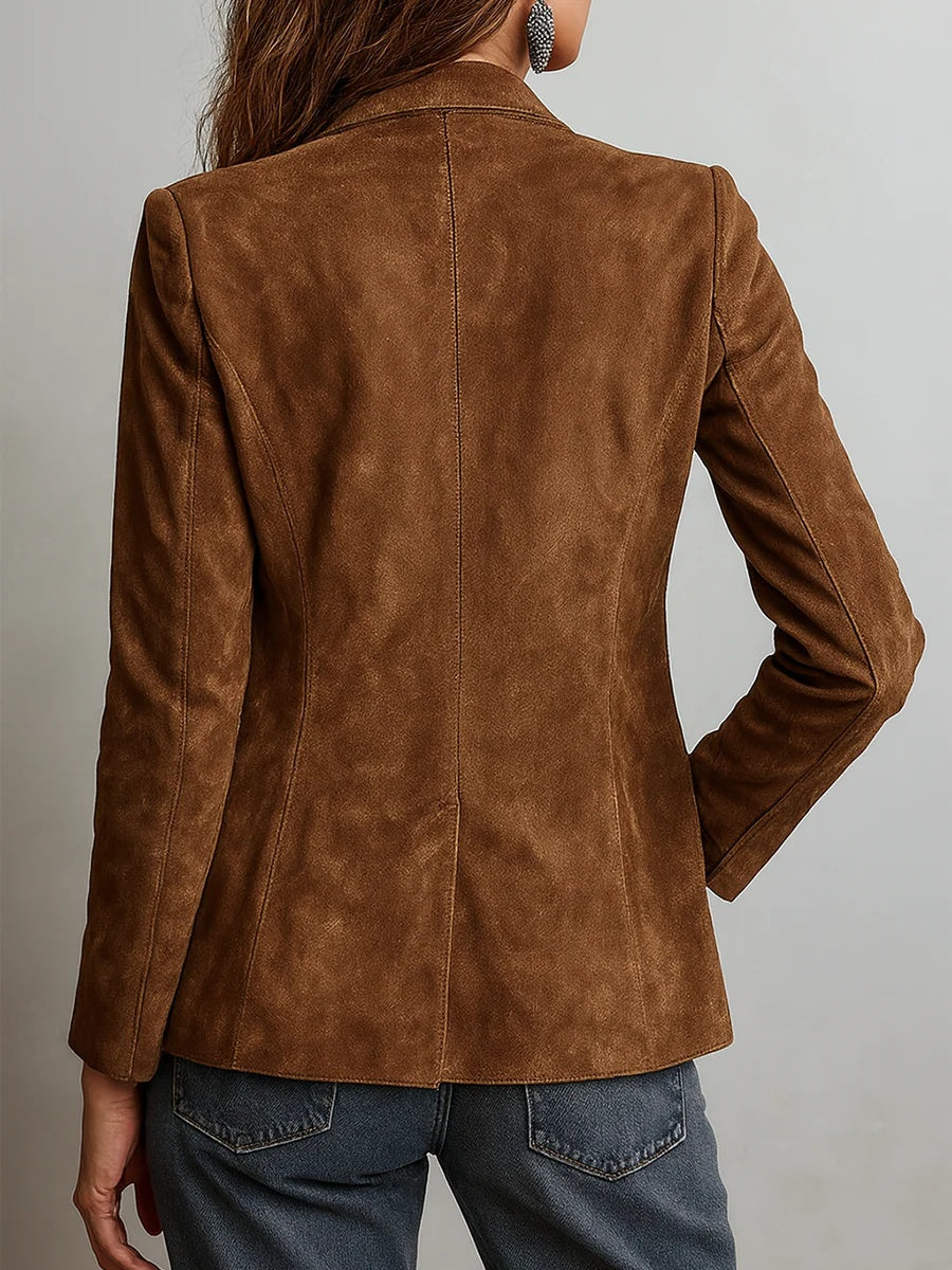 Chaqueta de Ante Solapa con Bolsillos para Mujer