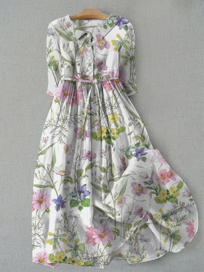Vestido Largo Camisero Floral con Cinturón