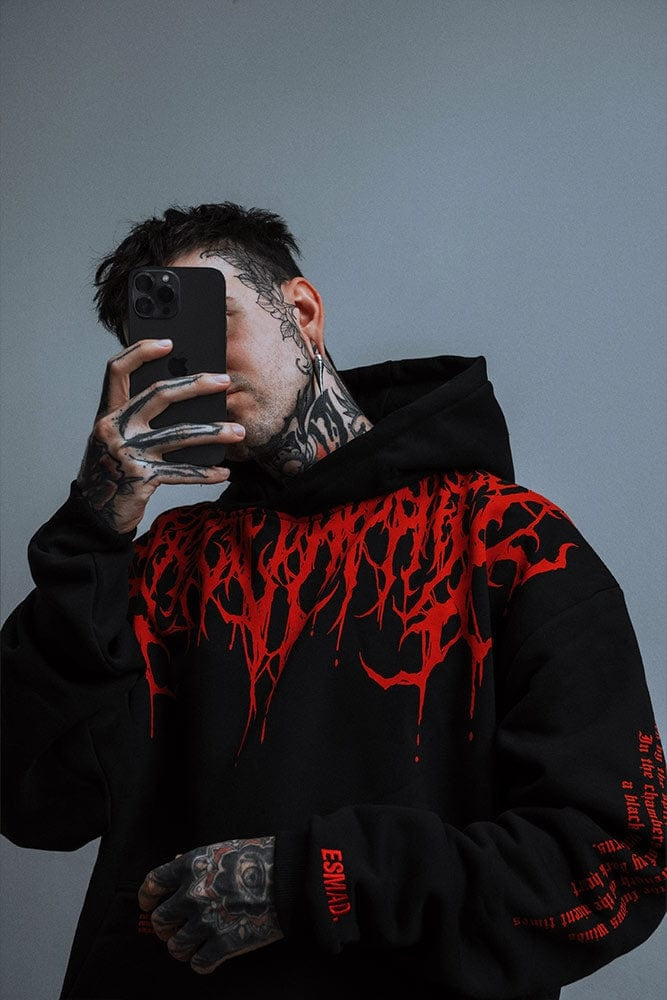 Sudadera Oversize con Capucha Estampado Gótico para Hombre