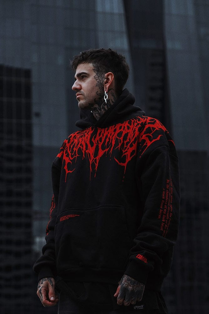 Sudadera Oversize con Capucha Estampado Gótico para Hombre