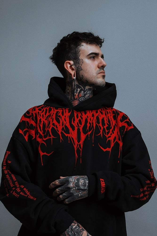 Sudadera Oversize con Capucha Estampado Gótico para Hombre