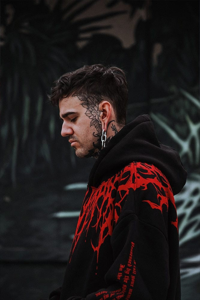 Sudadera Oversize con Capucha Estampado Gótico para Hombre