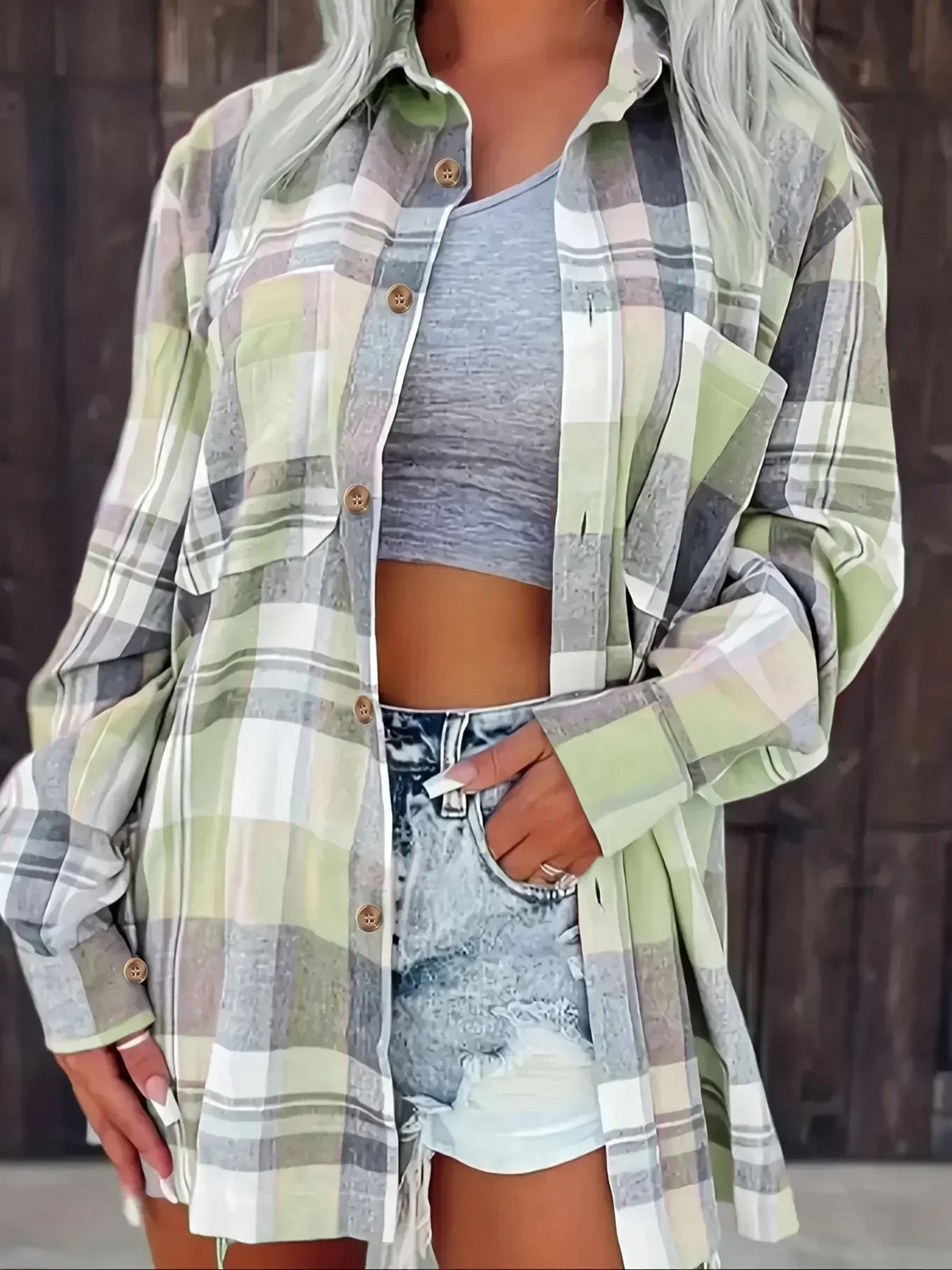 Cuadro Vivo | Camisa de Cuadros Oversize Mujer Manga Larga Bolsillo