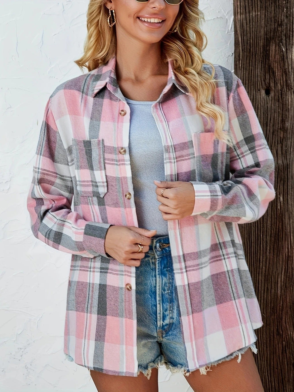 Cuadro Vivo | Camisa de Cuadros Oversize Mujer Manga Larga Bolsillo