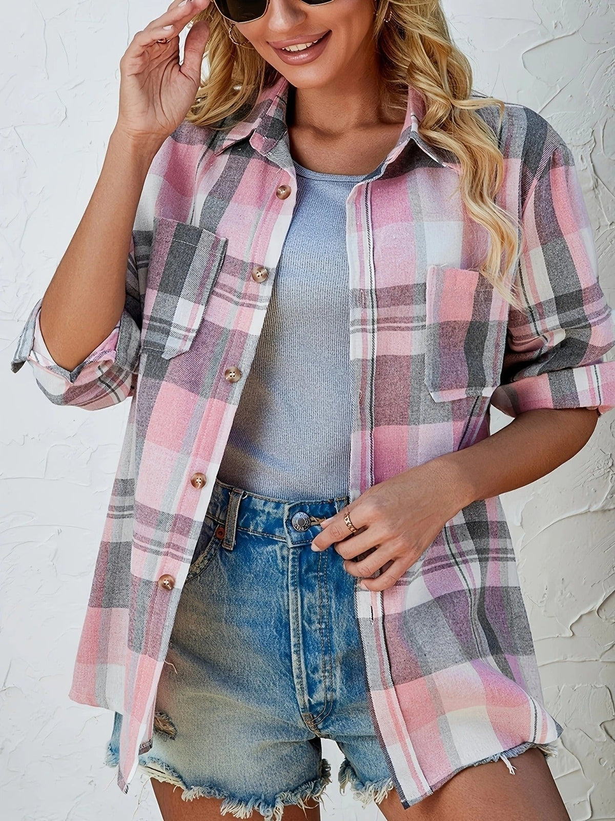 Cuadro Vivo | Camisa de Cuadros Oversize Mujer Manga Larga Bolsillo