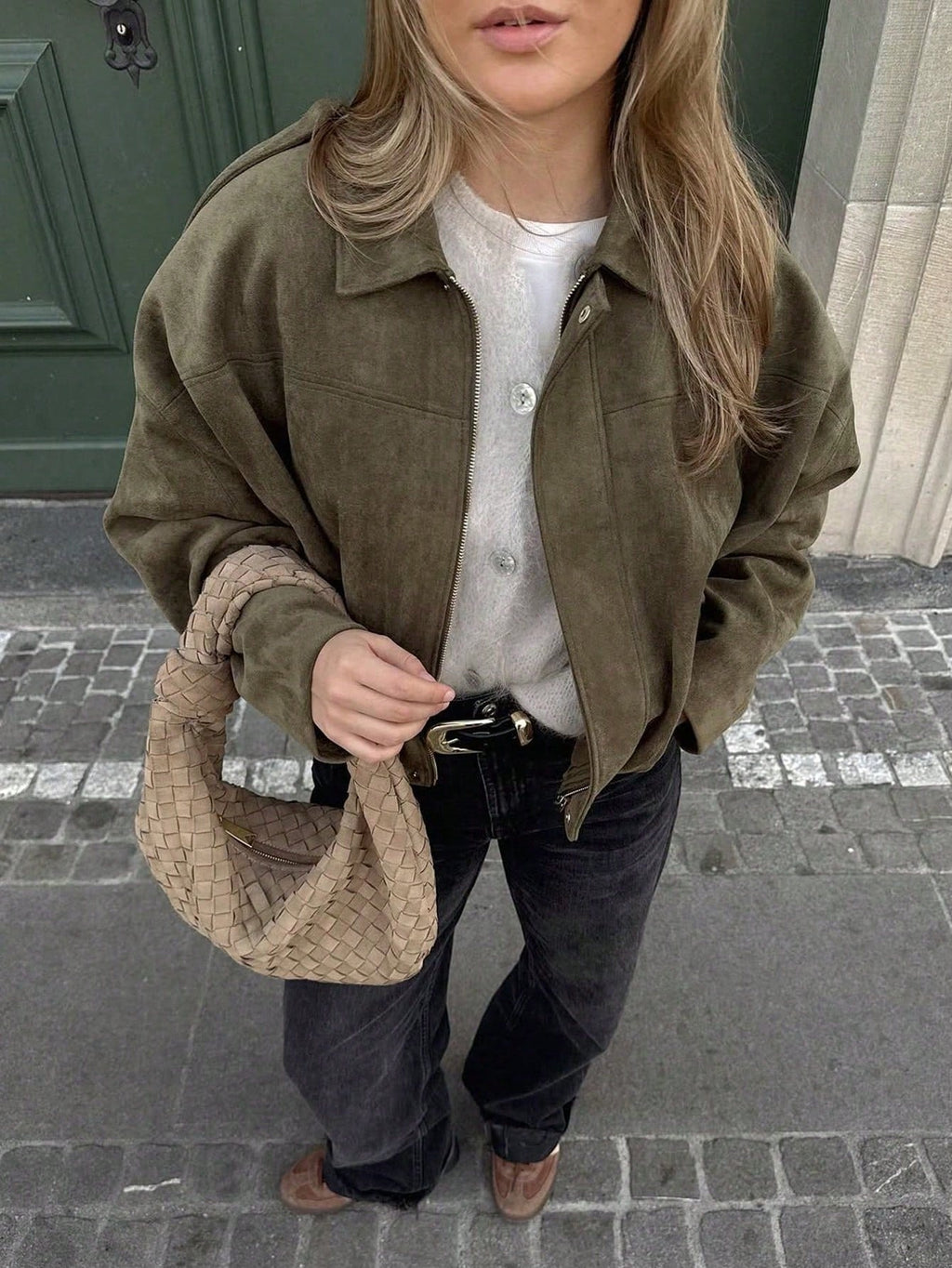 Chaqueta de Ante Oversize con Cremallera para Mujer