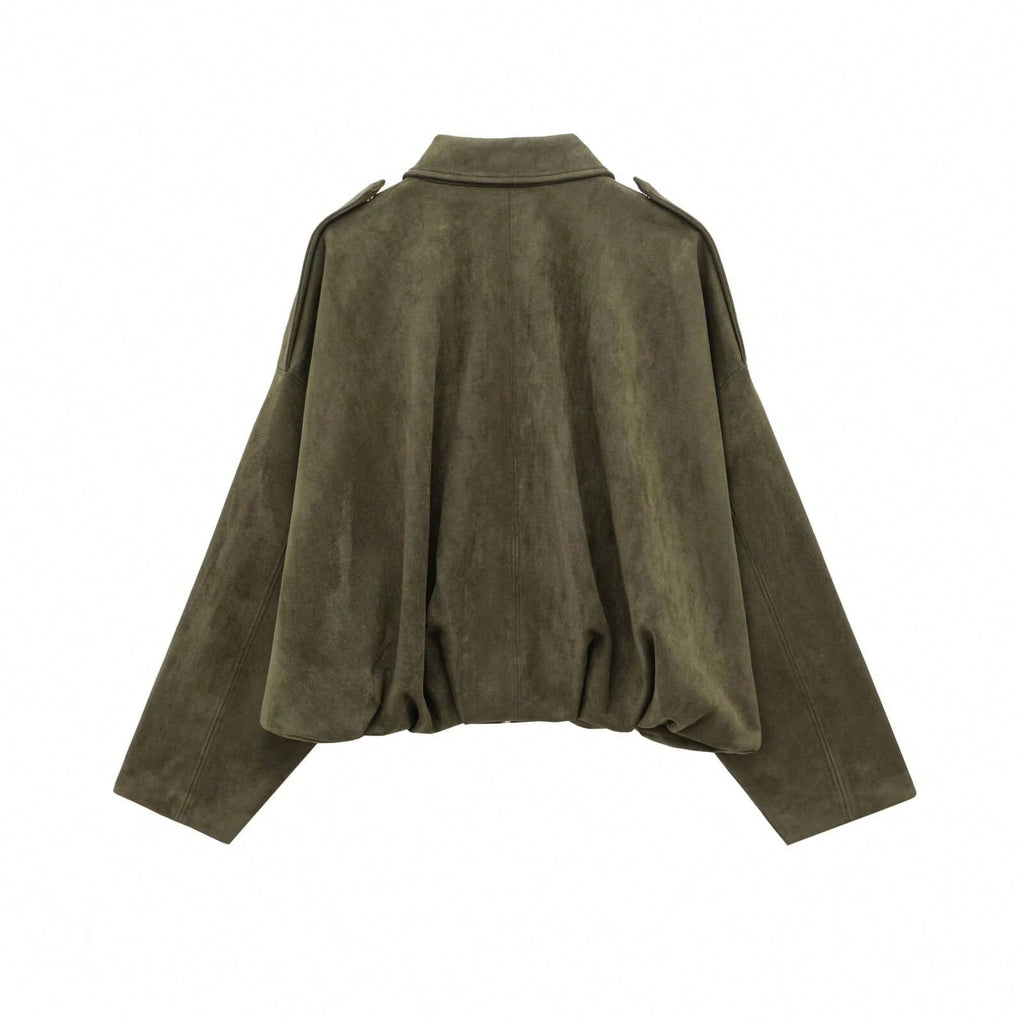 Chaqueta de Ante Oversize con Cremallera para Mujer
