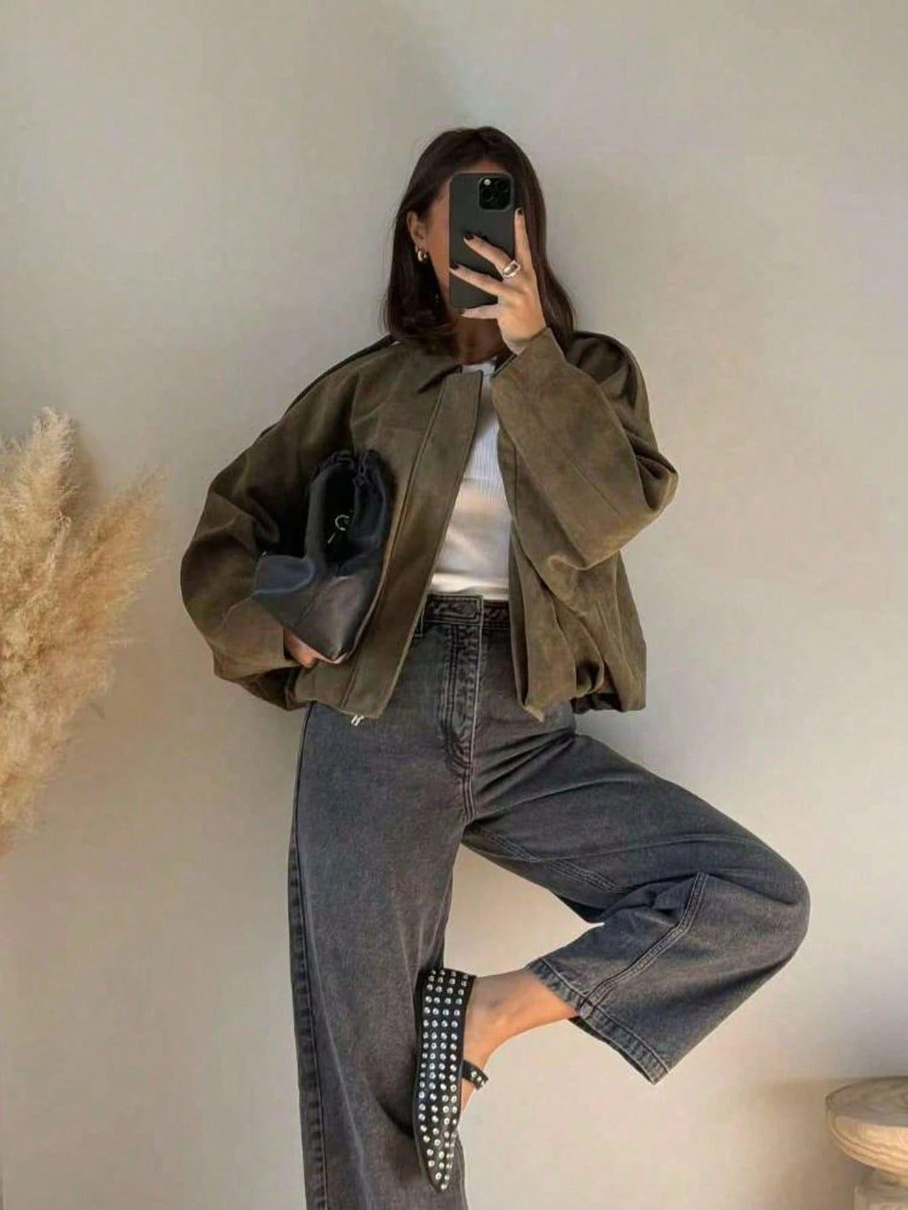Chaqueta de Ante Oversize con Cremallera para Mujer