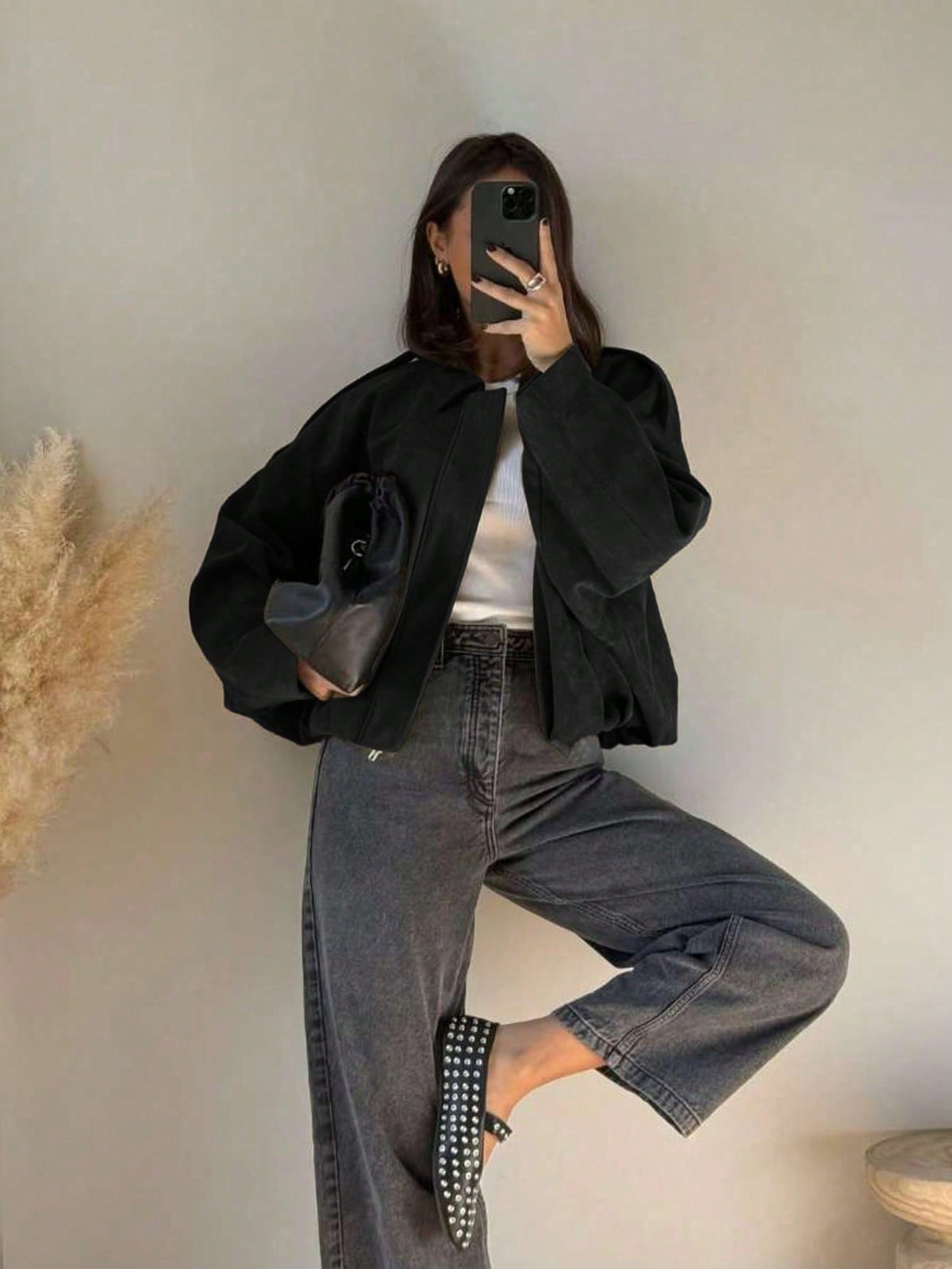 Chaqueta de Ante Oversize con Cremallera para Mujer