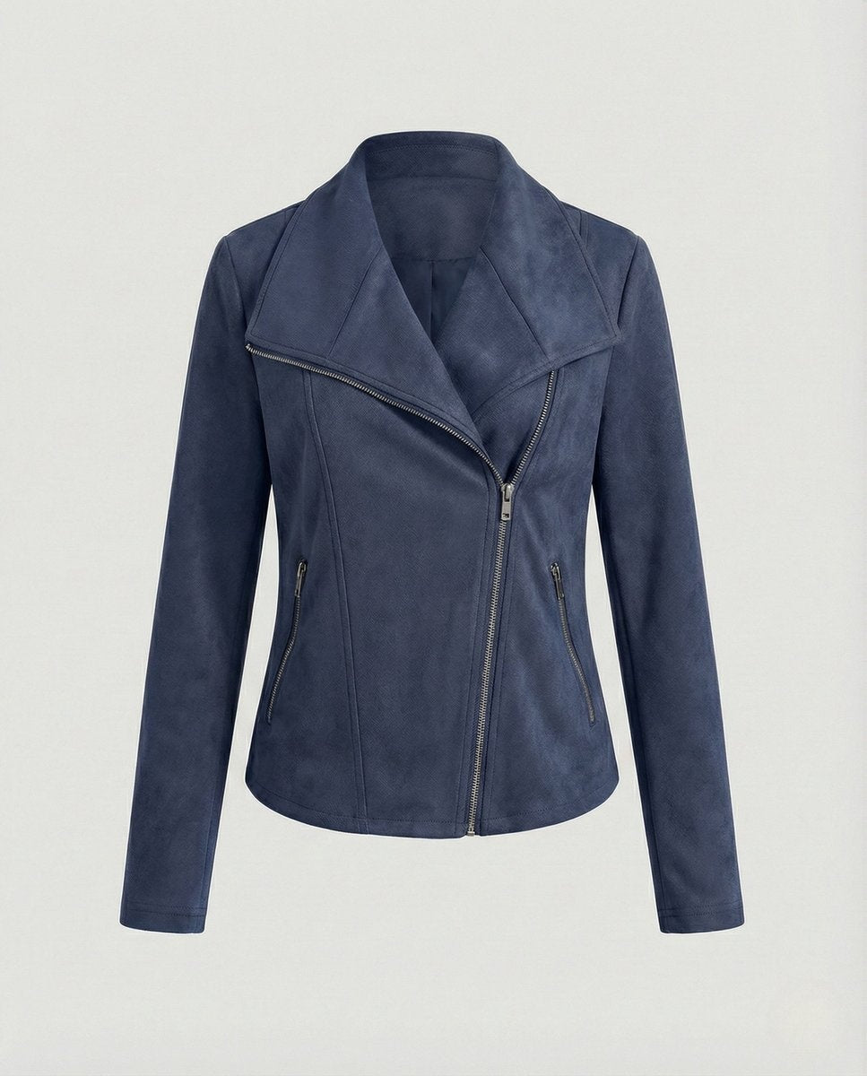 Chaqueta Motera de Ante Cierre Asimétrico para Mujer