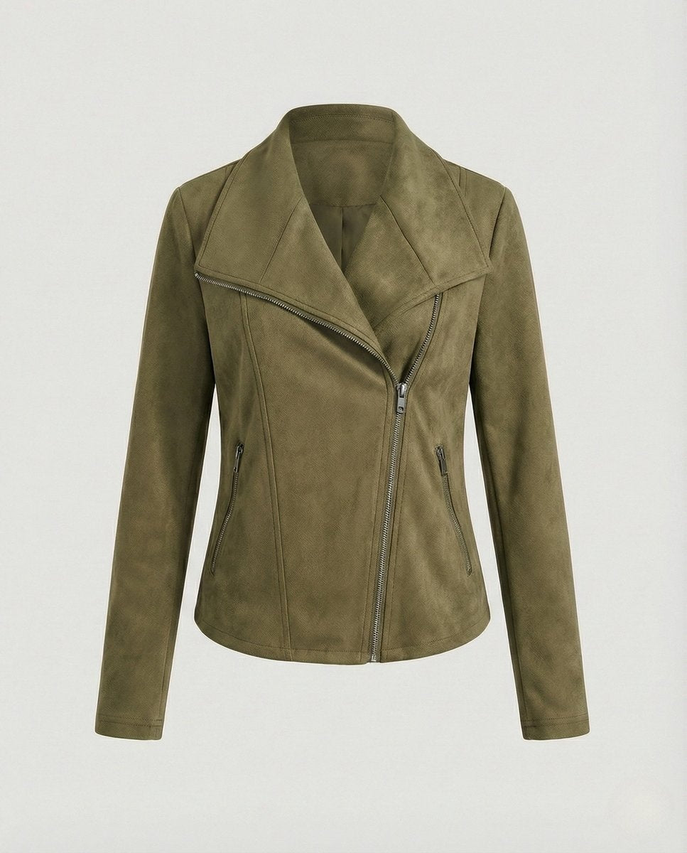 Chaqueta Motera de Ante Cierre Asimétrico para Mujer
