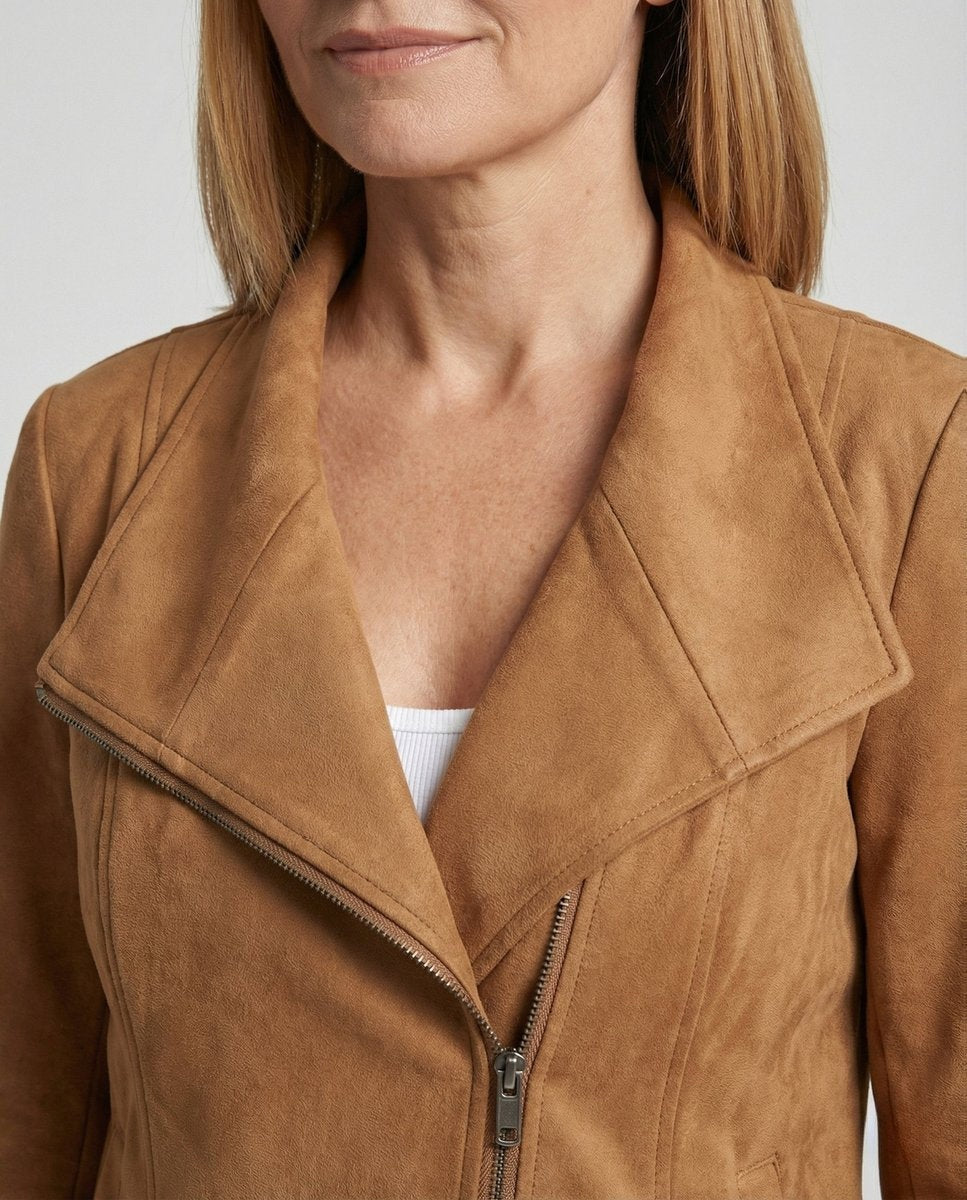 Chaqueta Motera de Ante Cierre Asimétrico para Mujer