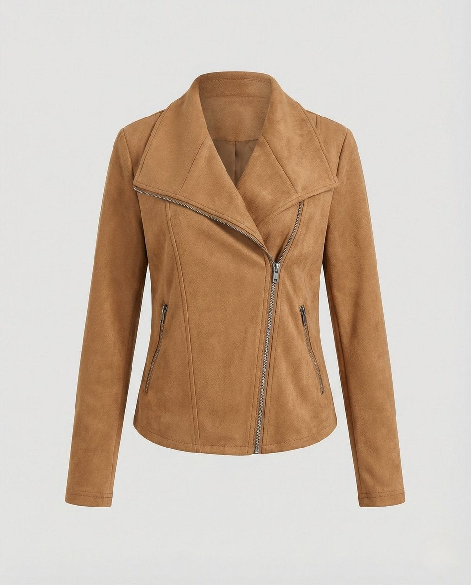 Chaqueta Motera de Ante Cierre Asimétrico para Mujer