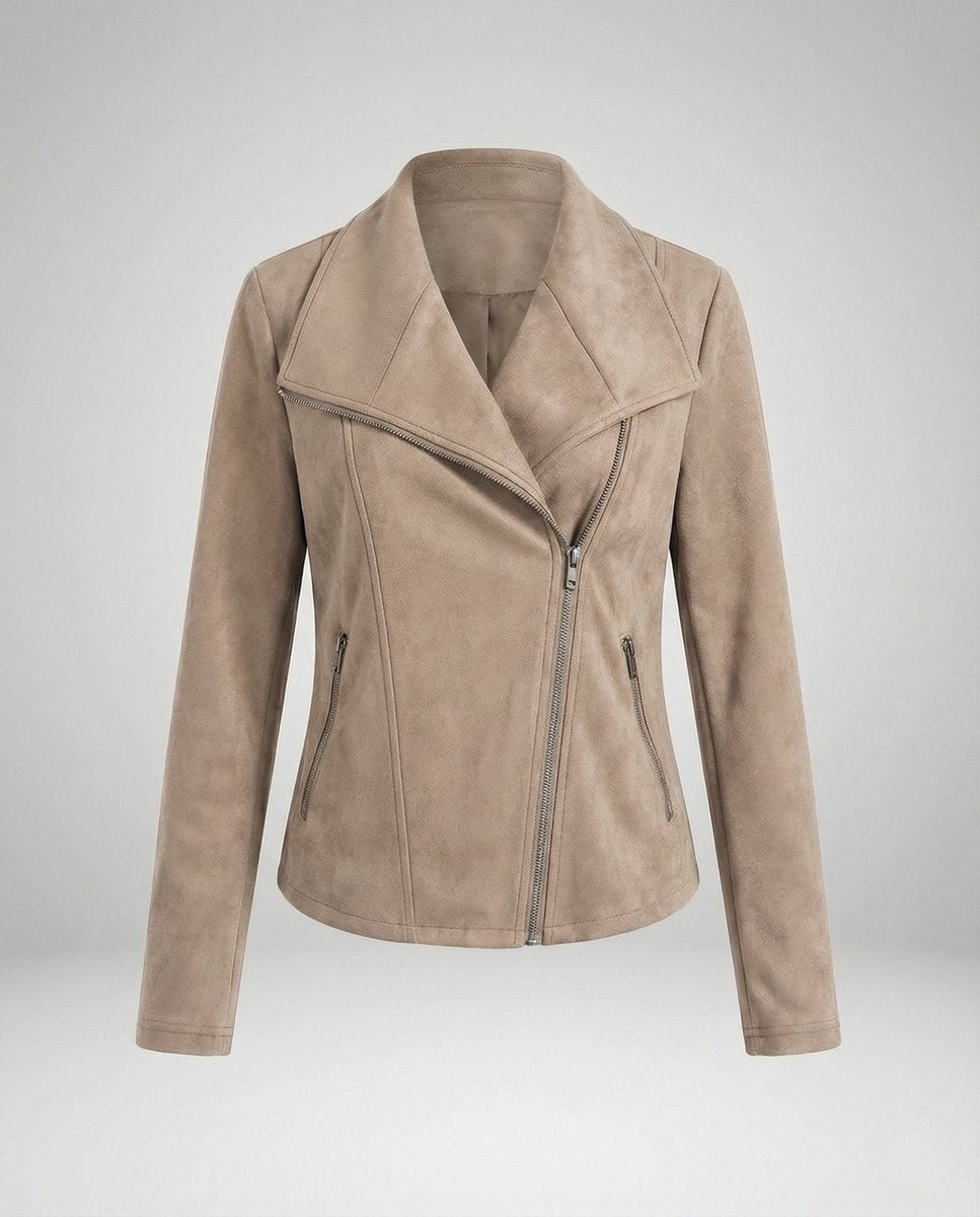 Chaqueta Motera de Ante Cierre Asimétrico para Mujer