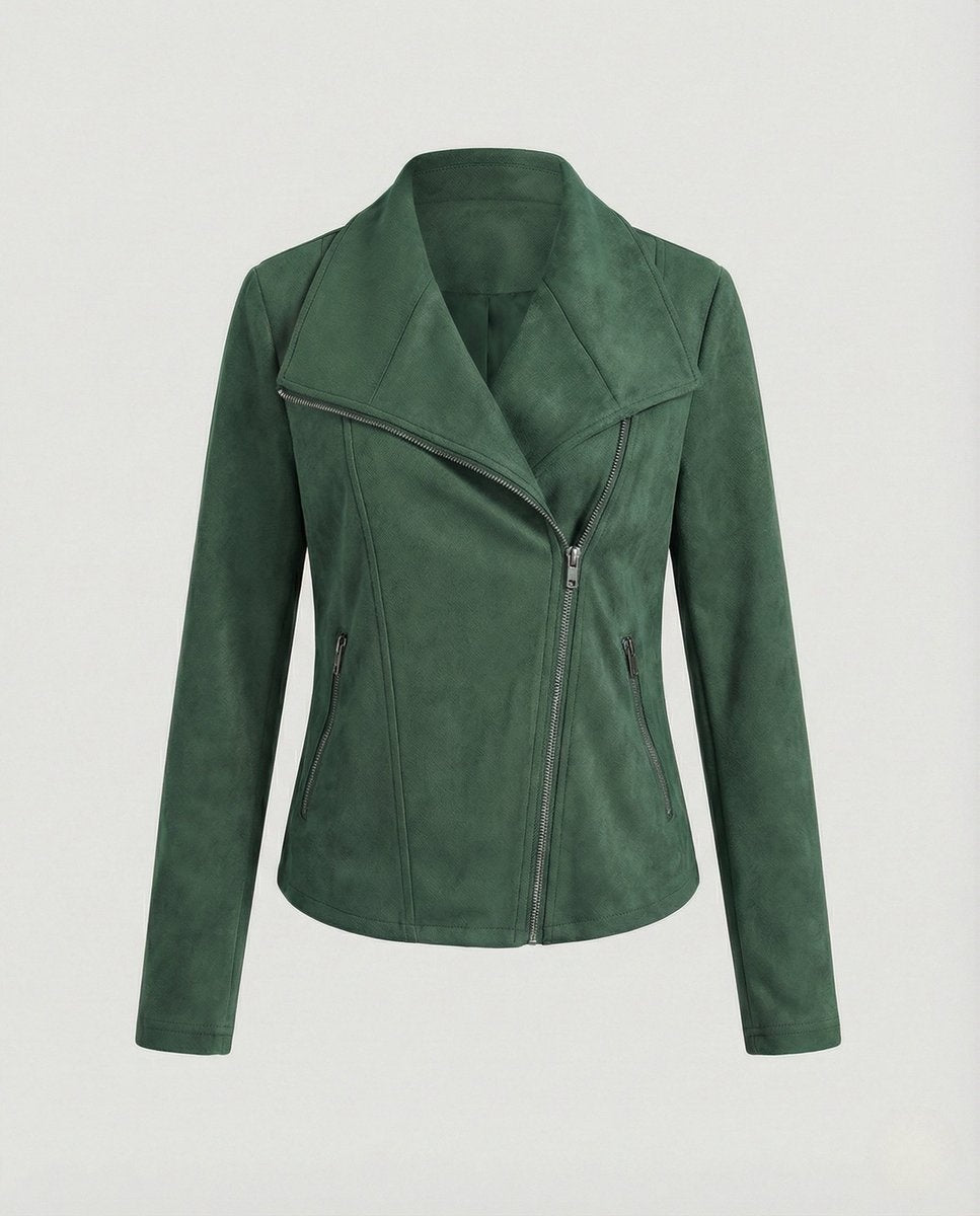 Chaqueta Motera de Ante Cierre Asimétrico para Mujer