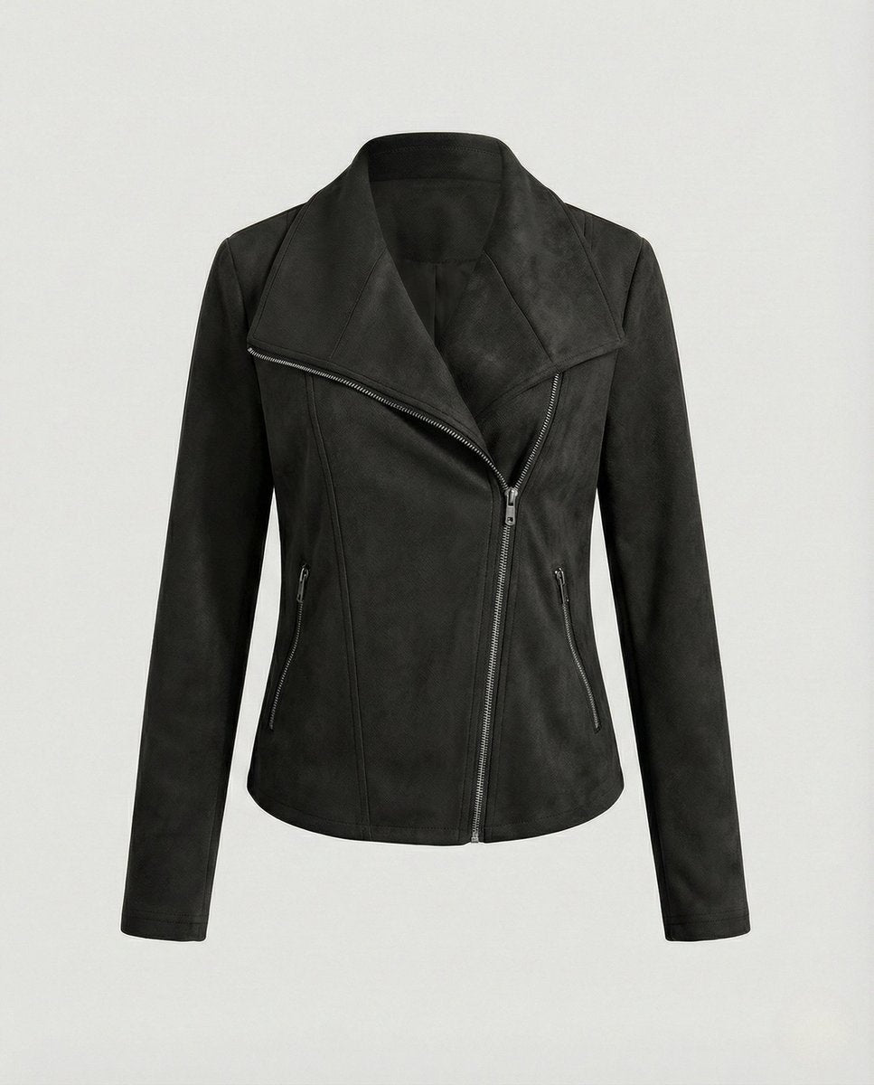 Chaqueta Motera de Ante Cierre Asimétrico para Mujer