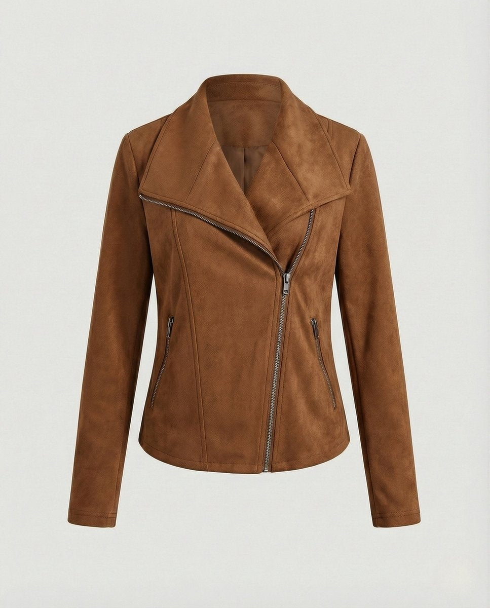 Chaqueta Motera de Ante Cierre Asimétrico para Mujer