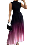 Vestido Largo Plisado de Cuello Alto sin Mangas